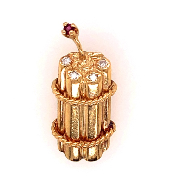 Retro🧨14K Gold🧨Diamond and Ruby Charm Pendant - Picture 6 of 12
